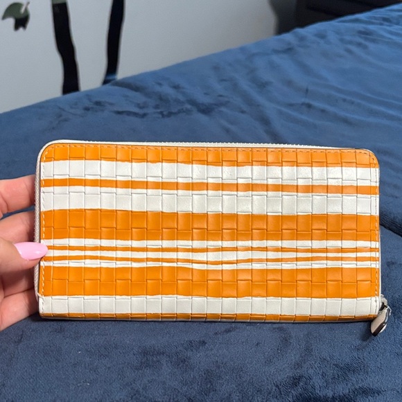 Coach Woven Orange and White Wallet - Picture 2 of 8